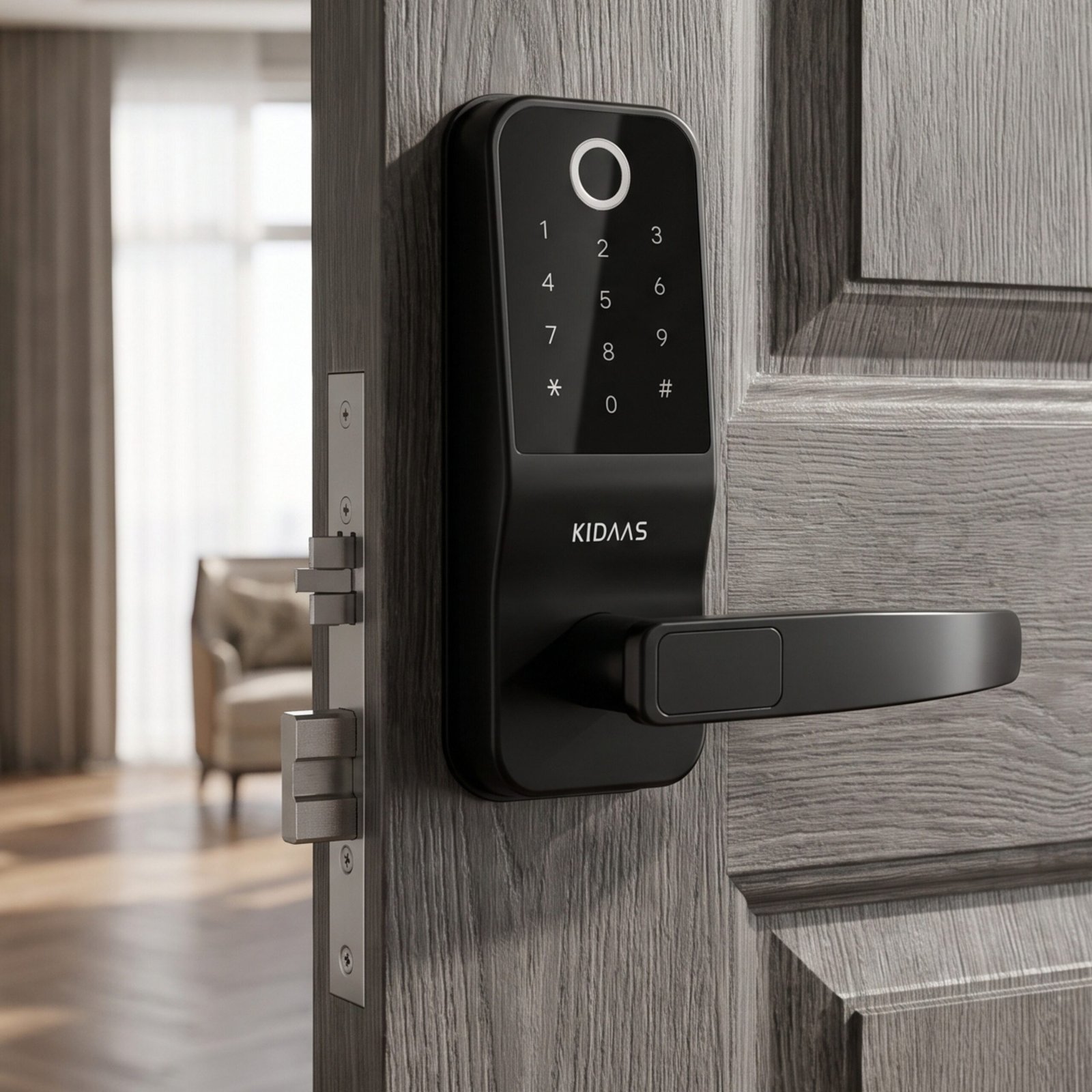 Kidaas Smart F010-Black– 5-in-1 Keyless Entry (Fingerprint, App, Card, Password, Key)