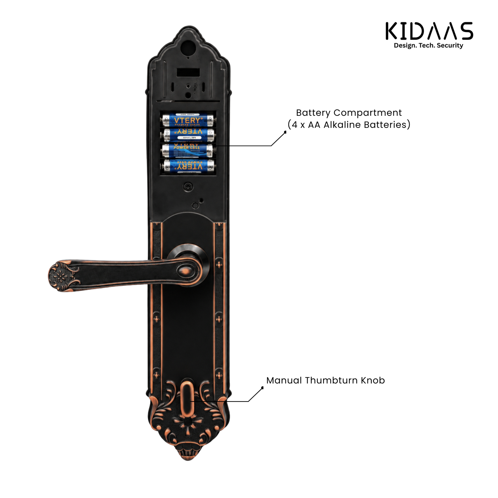 Kidaas Z2 Smart Lock (Copper)– 5-in-1 Keyless Entry (Fingerprint, App, Card, Password, Key) - Image 5